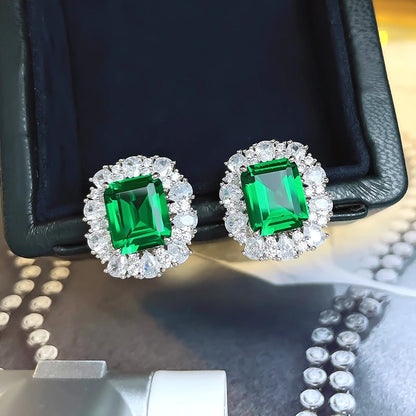 Emerald Cut High Carbon Diamond Silver Earrings