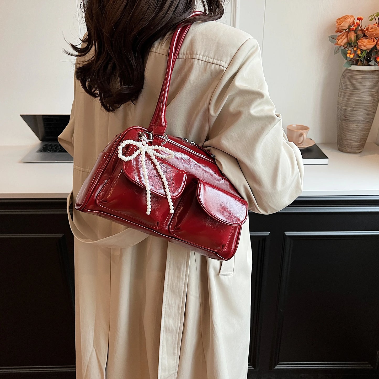 Bow Accent Shoulder Handbag