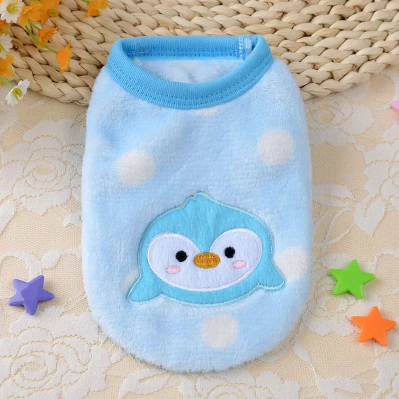 Fleece Dog Vest – Warm Cartoon Clothes for Small Dogs
