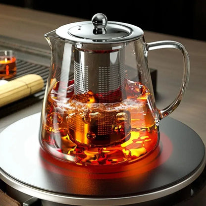 Heat-Resistant Borosilicate Glass Teapot with Stainless Steel Infuser