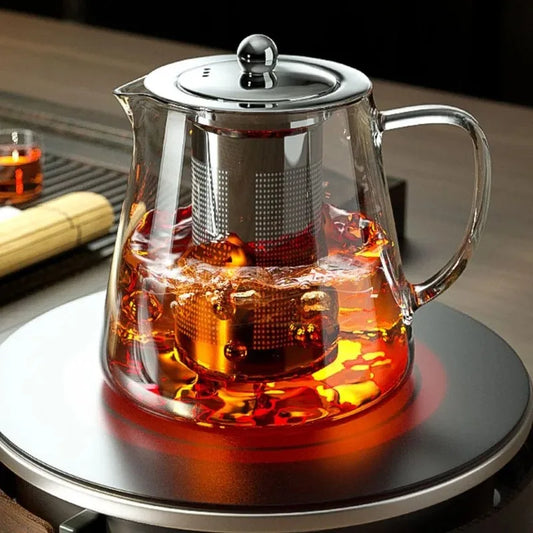 Heat-Resistant Borosilicate Glass Teapot with Stainless Steel Infuser