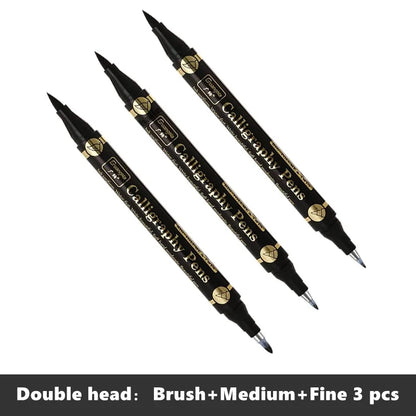 3 Pc/lot Double Head Multifunction Pen Black Ink For Calligraphy