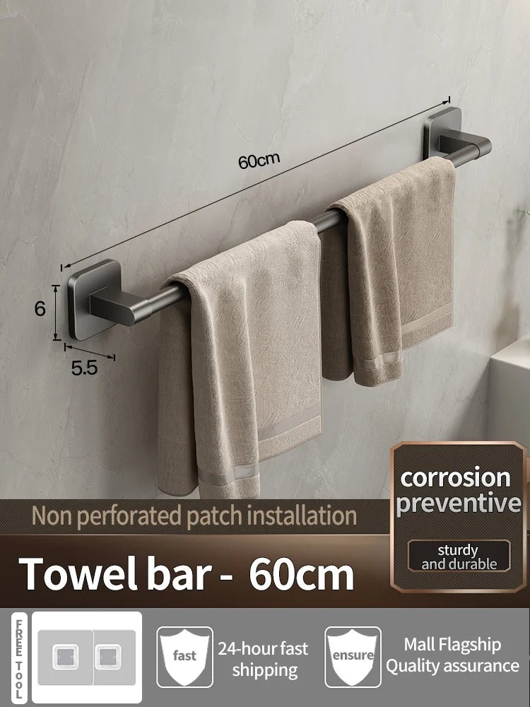 No-Drill Adhesive Bathroom Towel Bar & Rack
