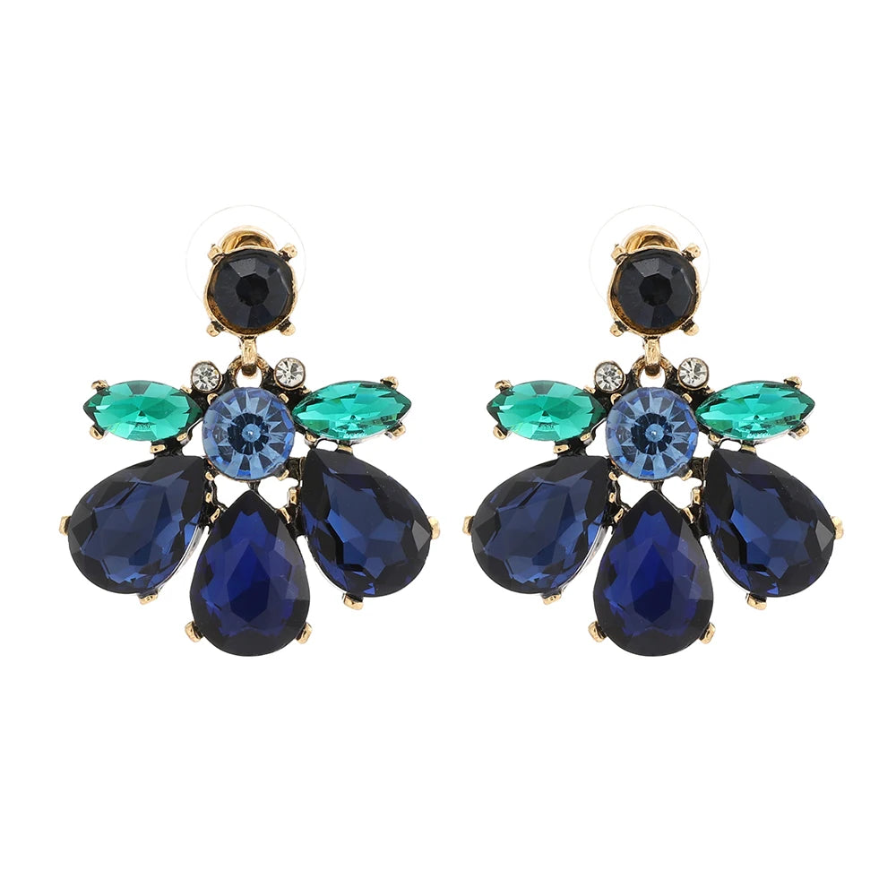Geometric Flower Rhinestone Decor Drop Earrings
