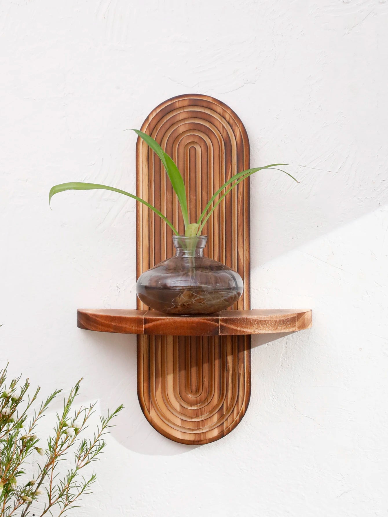 Geometric Natural Wood Wall Mounted Display Shelf