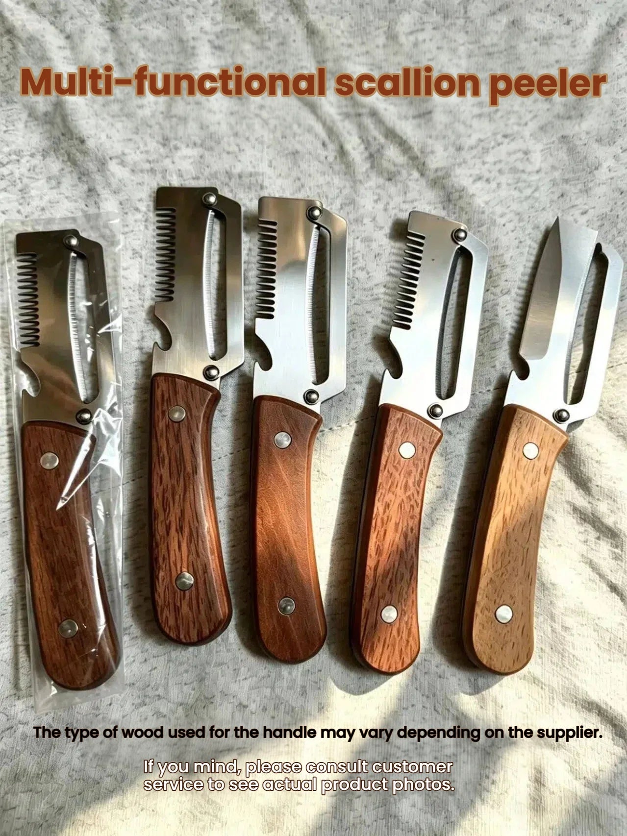 3-in-1 Stainless Steel Vegetable & Fruit Peeler with Oak Handle