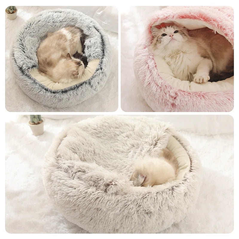 Semi-Enclosed Plush Cat & Dog Bed