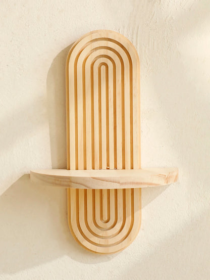Geometric Natural Wood Wall Mounted Display Shelf