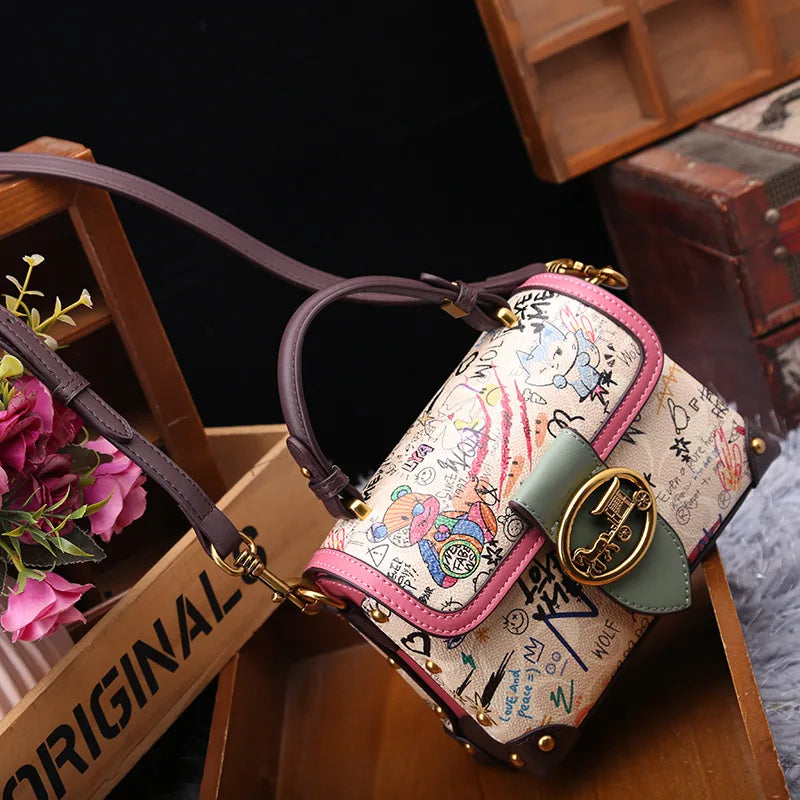 Vintage Graffiti Bear Top Handle Satchel Bag