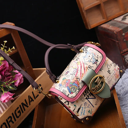 Vintage Graffiti Bear Top Handle Satchel Bag