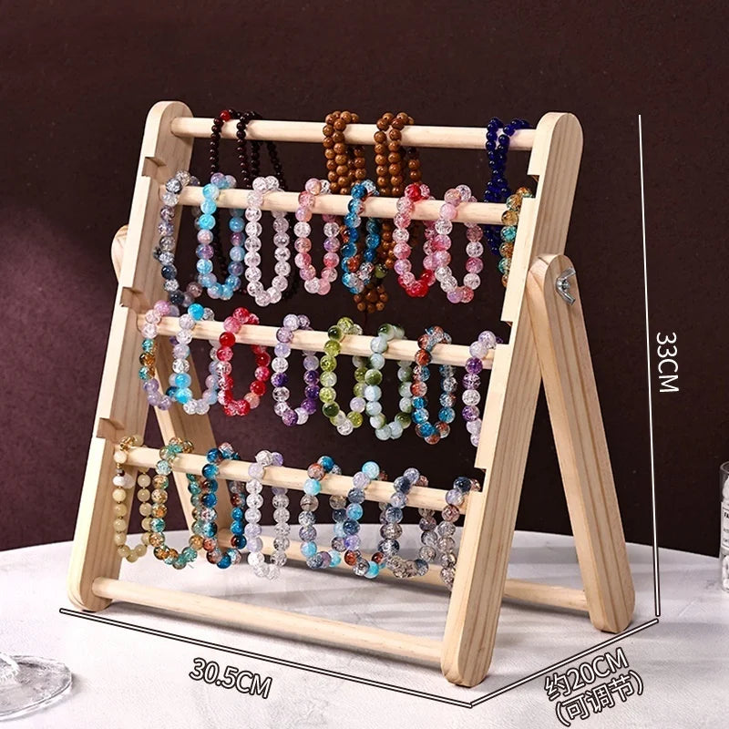 Foldable 3/4-Tier Wooden Jewelry Display Stand
