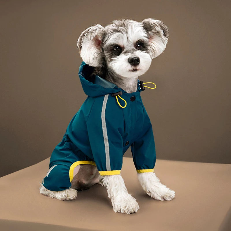 Full-Body Waterproof Dog Overalls with Reflective Strips & Hood