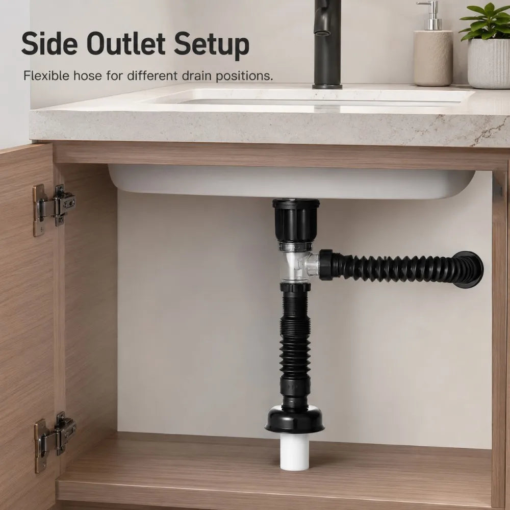Kitchen & Bathroom Sink Drain Kit with Flexible Hose