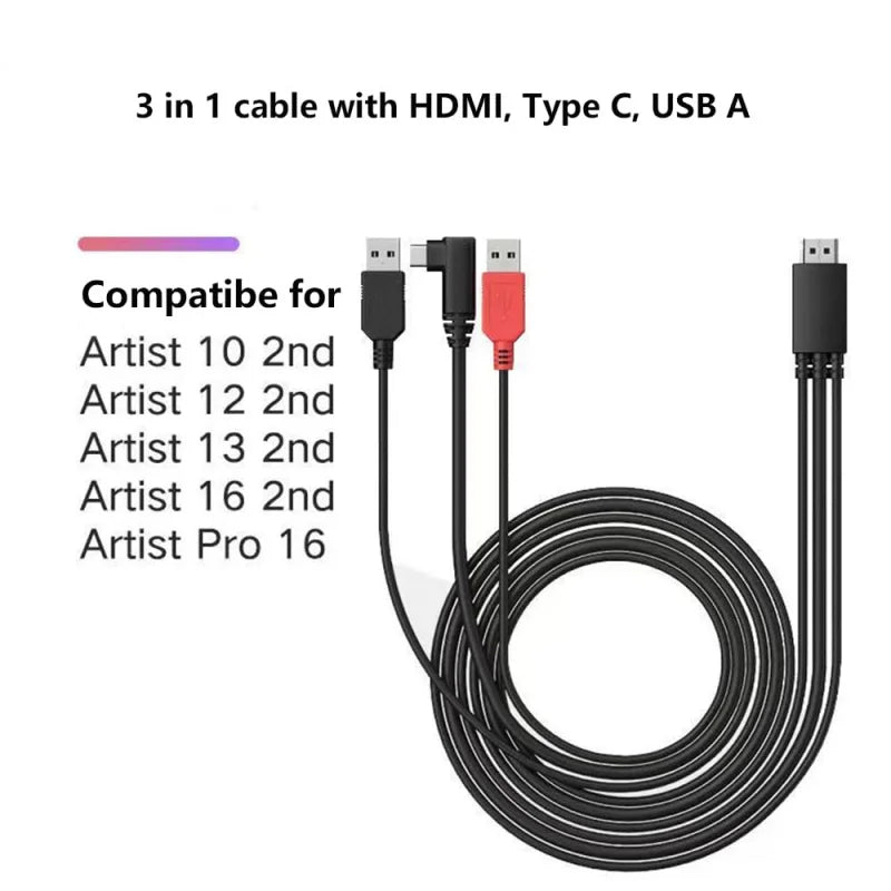 3-in-1 Replacement Cable for XP-Pen Artist Display Tablets