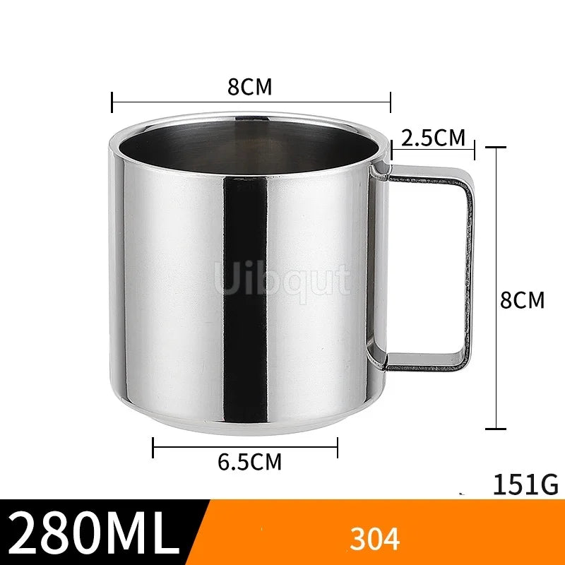 Double Wall Stainless Steel Coffee Cup Set with Spoon & Saucer