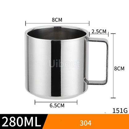 Double Wall Stainless Steel Coffee Cup Set with Spoon & Saucer