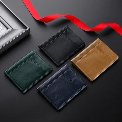 100% Genuine Leather Mini Credit Card Holder Wallet
