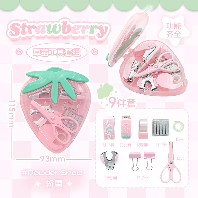 Kawaii Strawberry Mini Stapler & Punch Set