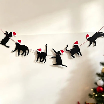 Black Cat Christmas Hanging Banner