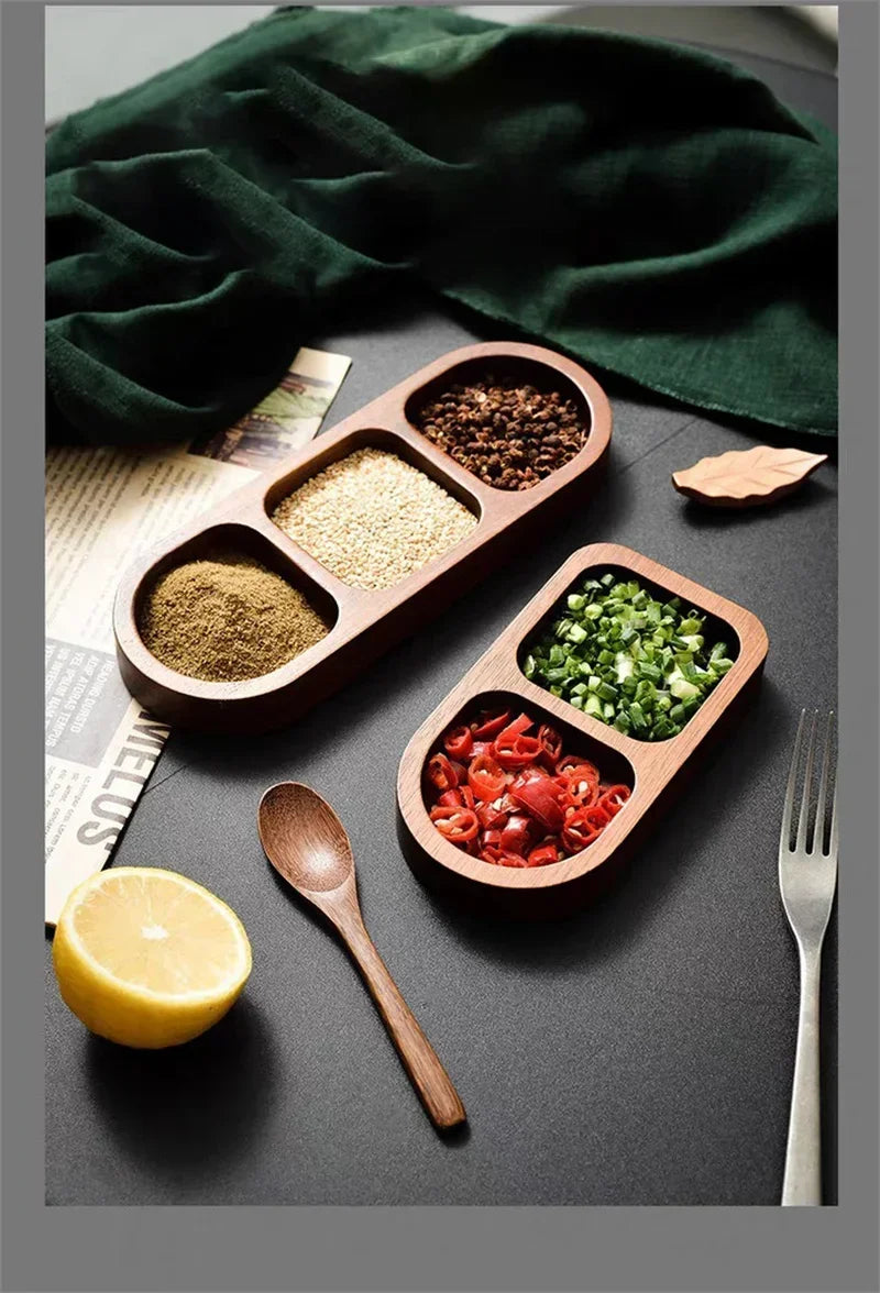 Solid Wood Divided Sauce Dish