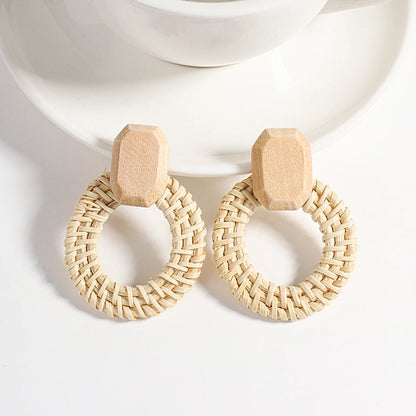 AENSOA Boho Handmade Geometric Wooden Drop Earrings