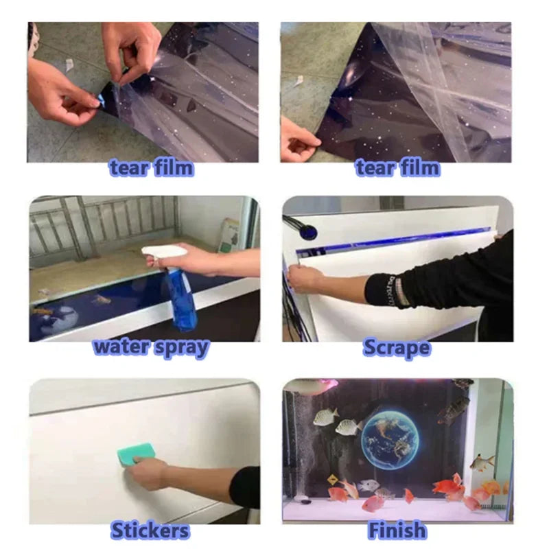 3D Black Stone Self-Adhesive Aquarium Background
