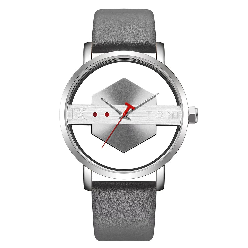 Men's Minimalist Leather Quartz Watchmen watch, minimalist watch, leather strap watch, quartz watch, casual watch, fashion accessories, skeleton style watch, business casual watch, wristwatch