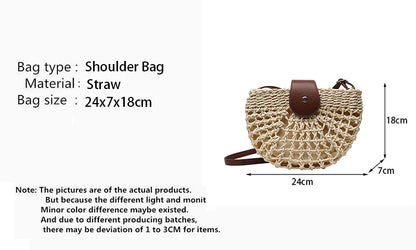 Handmade Half Moon Straw Crossbody Bag