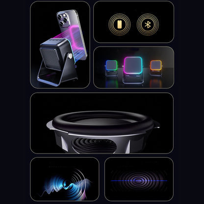 Folding Phone Holder with Wireless Speaker & LED Light