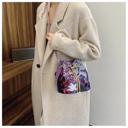 Floral Embroidered Bucket Crossbody Bag