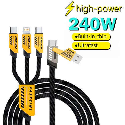 3 In 2 240W Fast Charging Cord Micro USB Type C For Iphone