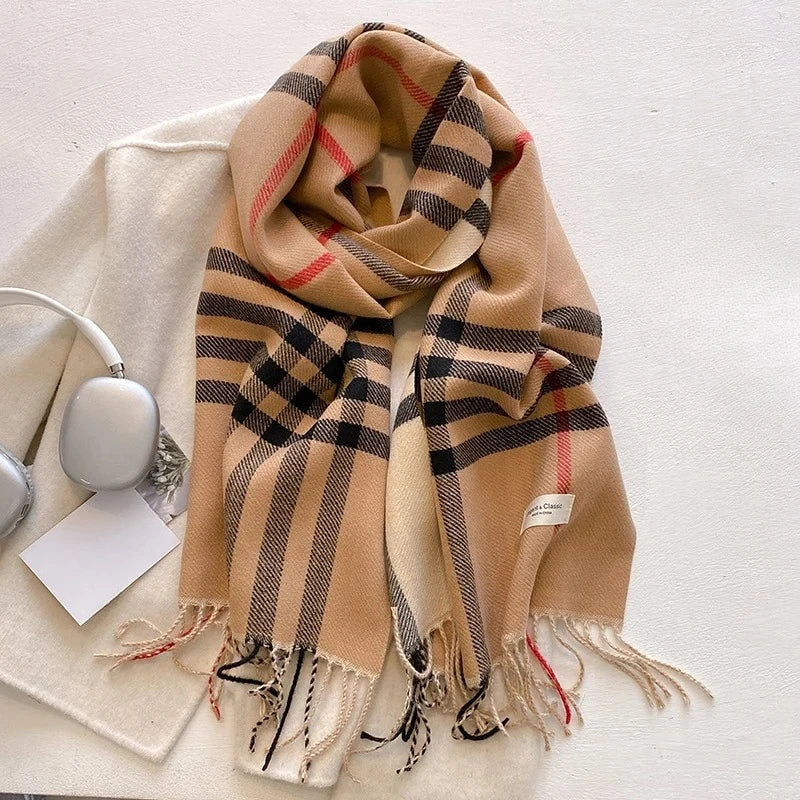 Women’s Plaid Winter Scarf with Tassels