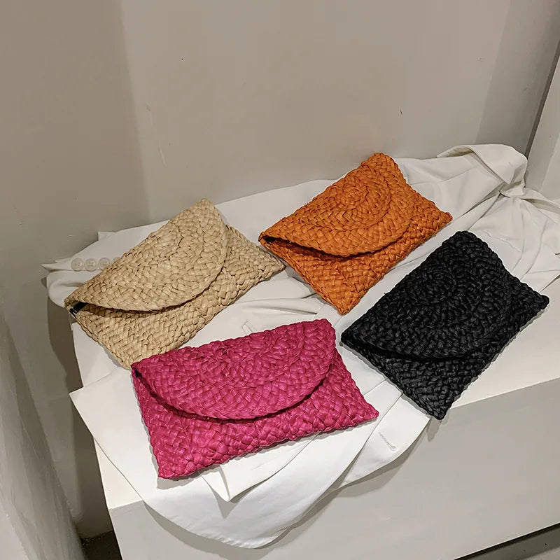 Women’s Handwoven Straw Envelope Clutch Bag