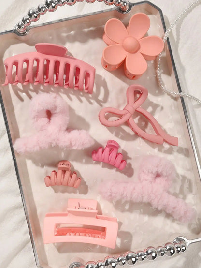 Pink Matte Hair Claw Clips Set