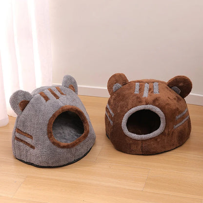 Bear Head Plush Pet Cave Bed