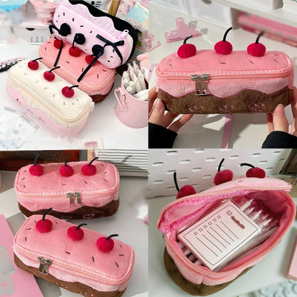 Plush Cherry Cake Large Capacity Pencil Case