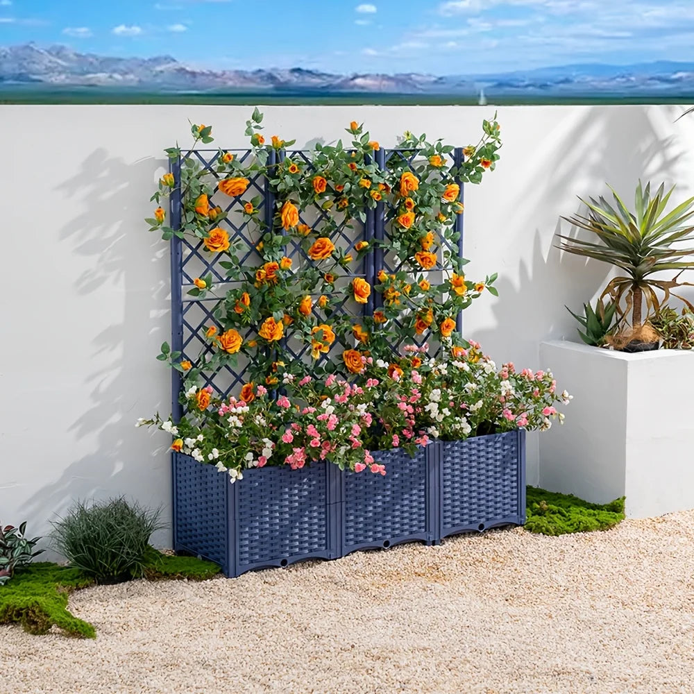 Raised Garden Planter Box with Climbing Trellis
