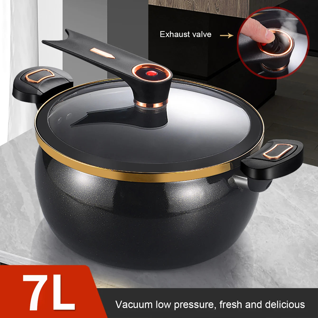 7L Non-Stick Micro Pressure Cooker with Glass Lid