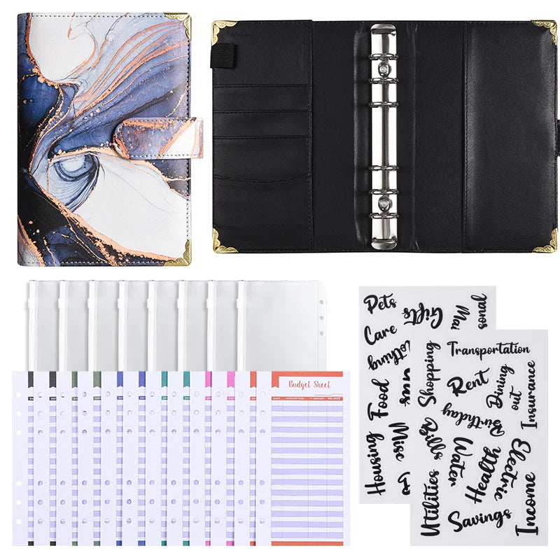 A6 Marble Budget Planner Binder with Cash Envelopes