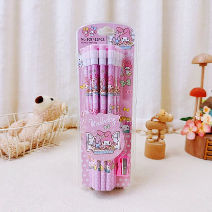 Sanrio Kuromi  12 Pencils & 1 Pencil Roller Stationery Box Set