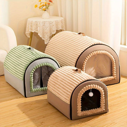 Enclosed Pet House with Door Curtain