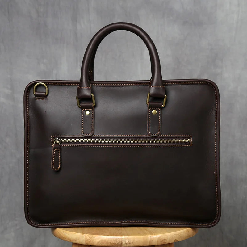 NZPJ Retro Men's Briefcase Leather Laptop Bag