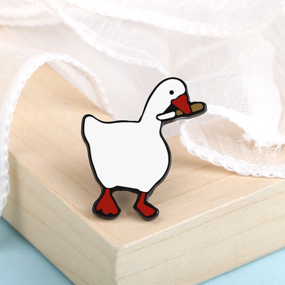 Funny White Goose Brooches Shirt Lapel Pin