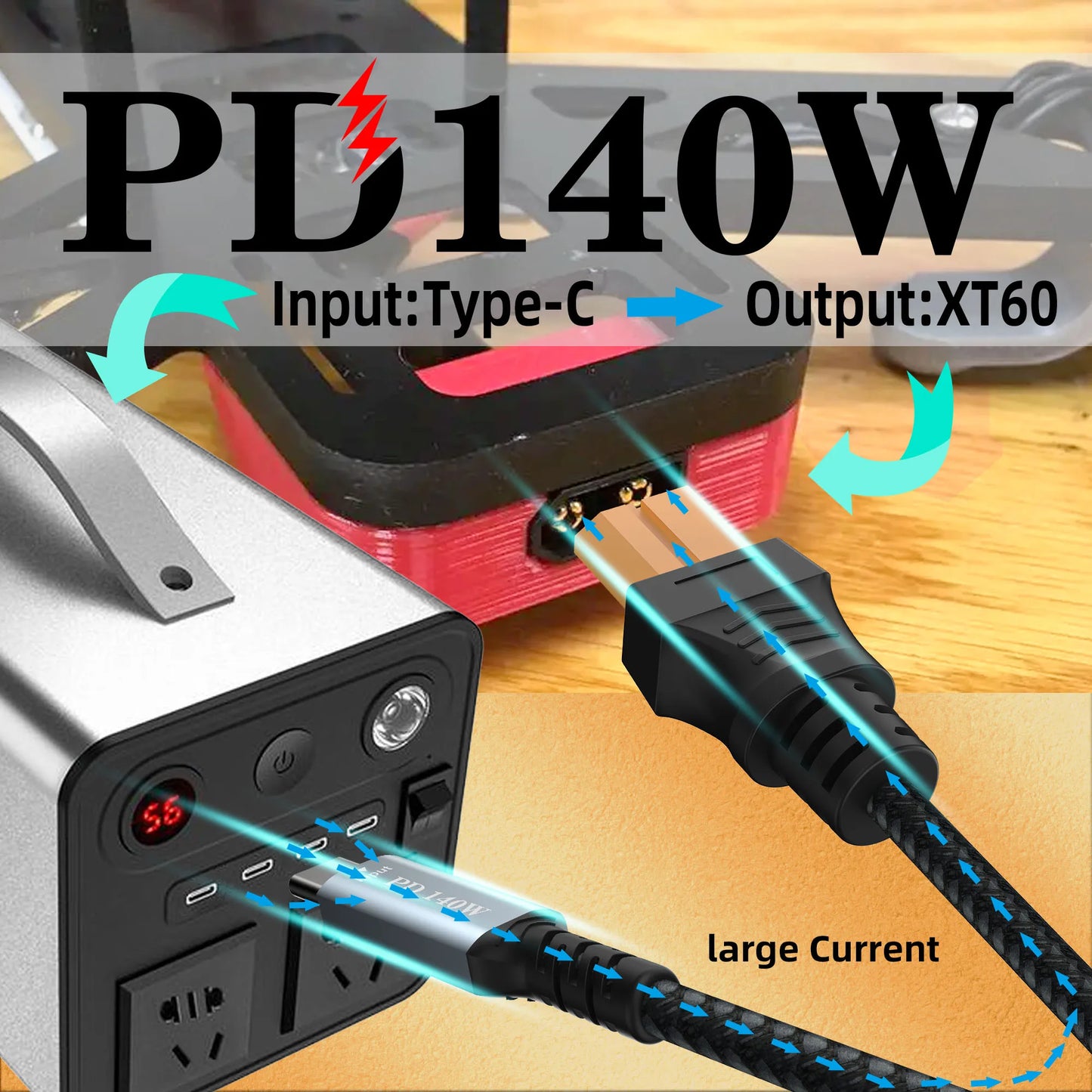 USB-C to XT60 140W Charging Adapter Cable