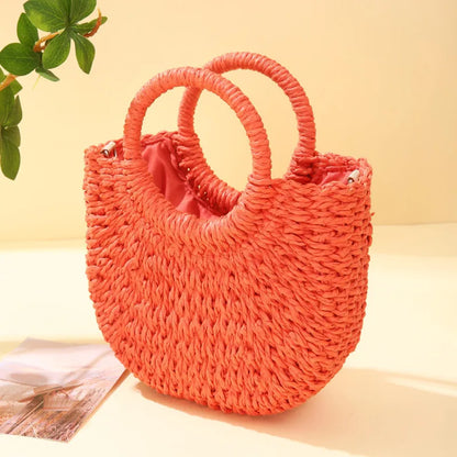 Handwoven Straw Rattan Crossbody Beach Bag