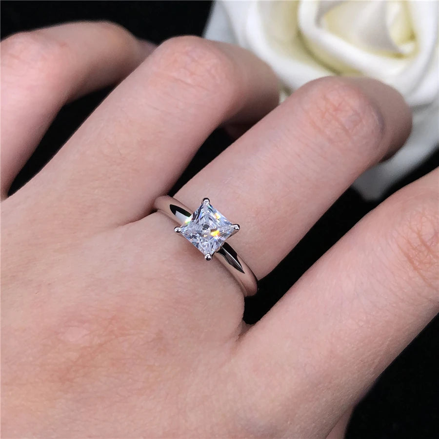 1CT Princess-Cut Moissanite Engagement Ring