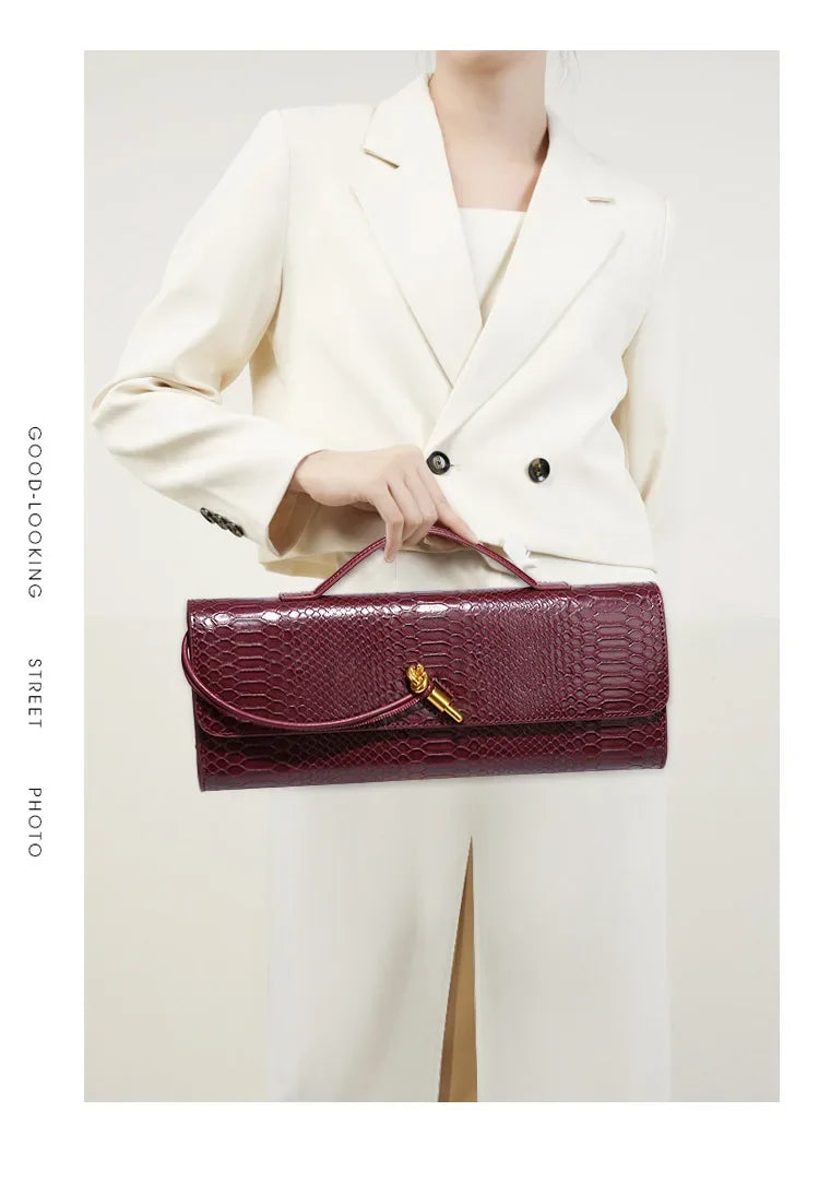 Luxury Snakeskin Top Handle Shoulder Bag