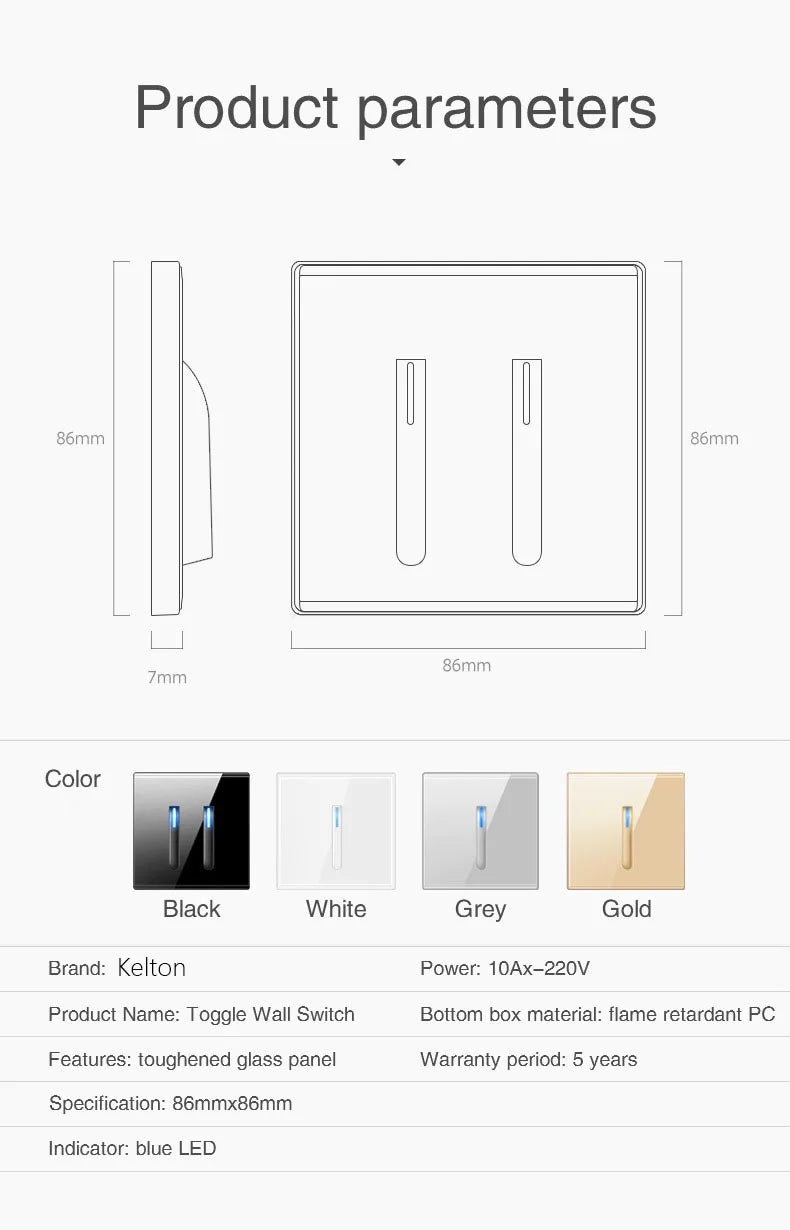 2Way Button Glass Panel Switch with LED Light