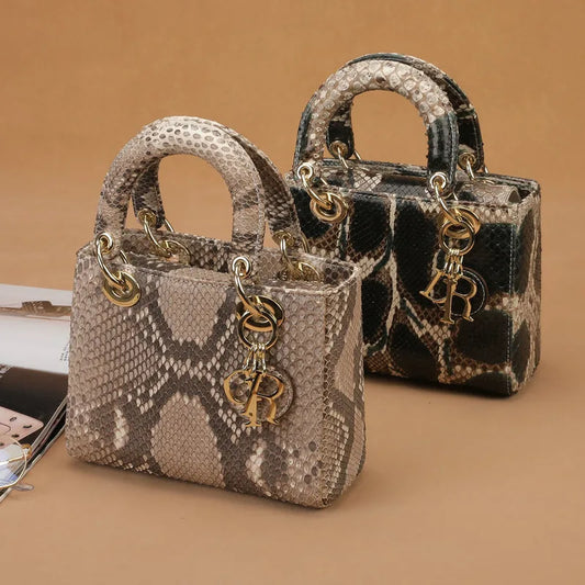 Genuine Snakeskin Leather Top Handle Handbag