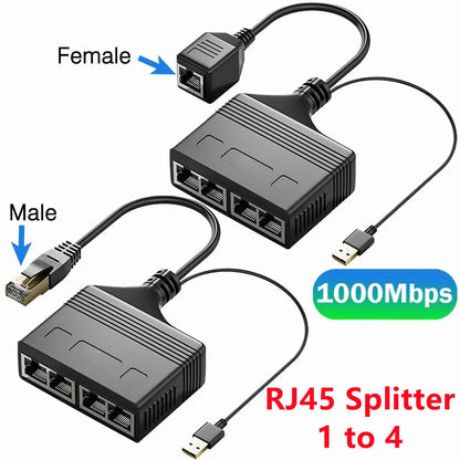 1-to-4 RJ45 Ethernet Network Splitter Adapter